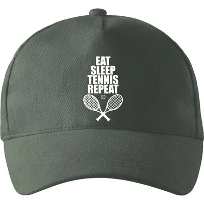 Eat sleep tennis so zahnutým šiltom a mosaznou sponou Tm. bridlica šedozelená