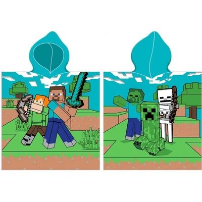 Carbotex Dětské plážové pončo osuška s kapucí Minecraft motiv Alex a Steve 50 x 115 cm