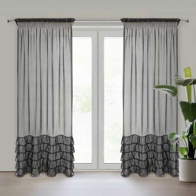 Takoy Záclona CARLI z etamínu zdobená volánmi a trblietavým pásom kryštálikov 140 x 270 cm-HF-454052 | 140 x 270 cm