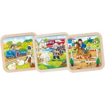 Goki Дървен пъзел Goki - Ферма, пожарна, асортимент (57382)