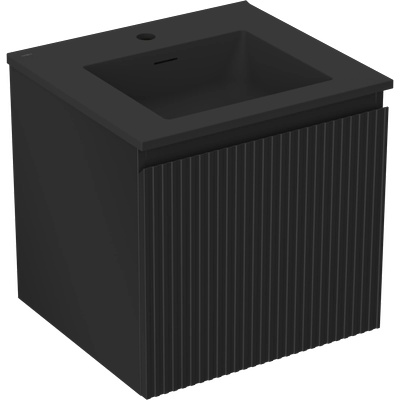 Rivel шкаф за баня 50 см с мивка Otis, 1 чекмедже, гофриран, черен мат (91A20-05047-1-BF71-W18M71)