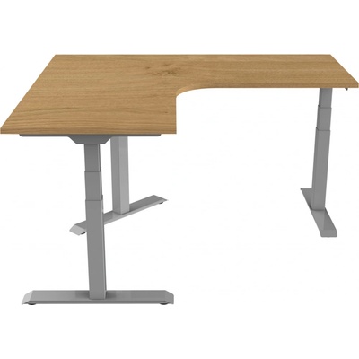 DELSO Rohový elektrický výškově nastavitelný stůl SHAPER 130x160cm - PRAVÝ - Šedá, Dub Vicenza
