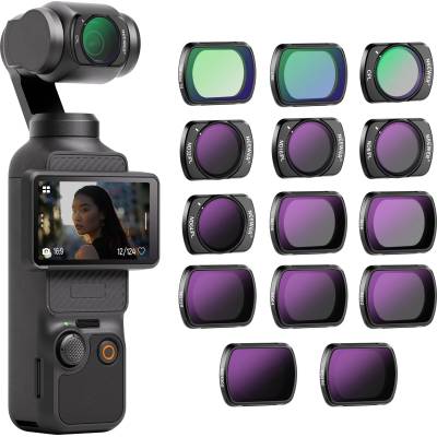 NEEWER 14 magnetic filter set compatible with DJI Osmo Pocket 3 / Pocket 4 / Xtra Muse, CPL ND (8/16/32/64/128/256/1000) ND8/PL ND16/PL ND32/PL ND64/PL LPR Black Diffusion 1/4 - 10103578