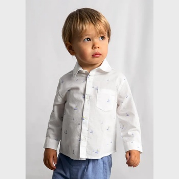 MAYORAL Риза дълъг ръкав лен класическа яка Бяла с лодки за бебе момче Mayoral