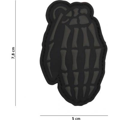 Gumová nášivka 101 Inc Skull Grenade - sivá