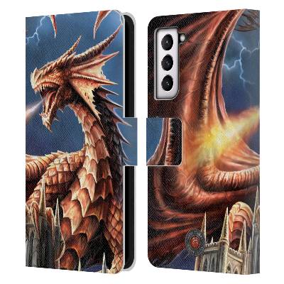 Pouzdro HEAD CASE na mobil Samsung Galaxy S21 / S21 5G fantasy - chrlící drak (Flipové pouzdro, obal pro mobil Samsung Galaxy S21 / S21 5G Anne Stokes Fantasy drak útočí)
