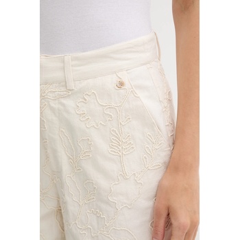 Pedro del Hierro Памучен панталон Pedro del Hierro в бежово с широка каройка, с висока талия 7609785 (7609785)