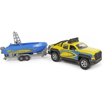 Mikro Kids Globe Traffic влекач с лодка метал 27см обратно движение на батерии със светлина и звук