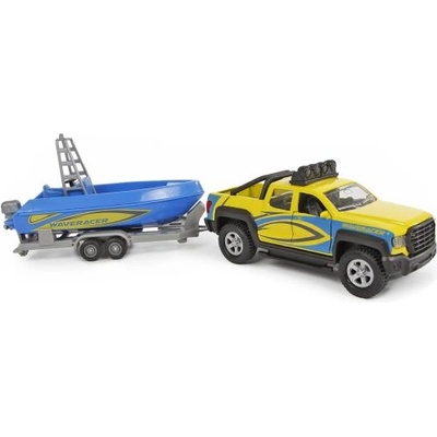 Mikro Kids Globe Traffic влекач с лодка метал 27см обратно движение на батерии със светлина и звук