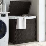 vidaXL Кош за пране с 2 секции, тъмнокафяв, 53x35x57 см, полиратан (372035)
