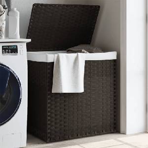 vidaXL Кош за пране с 2 секции, тъмнокафяв, 53x35x57 см, полиратан (372035)