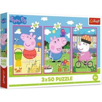 Trefl Детски пъзел Trefl от 3 x 50 части - Приятелите на Прасенцето Пепа (34877)