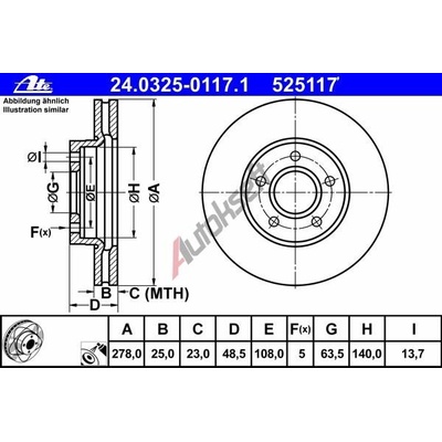 ATE Brzdový kotouč Power Disc - 278 mm AT 525117 | Zboží Auto