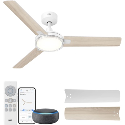 DREO Smart Ceiling Fan with Light, 52" 12 Speeds & 3 Modes, Continuous Color Temperature, Dimmable LED, 1-12 Hour Timer, Quiet DC Motor, App & Alexa Control, Wall Switch, White - DR-HCF004S