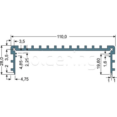 Hliníkový profil EKG2, krabicový, černý eloxovaný, délka 165 mm - 105001558