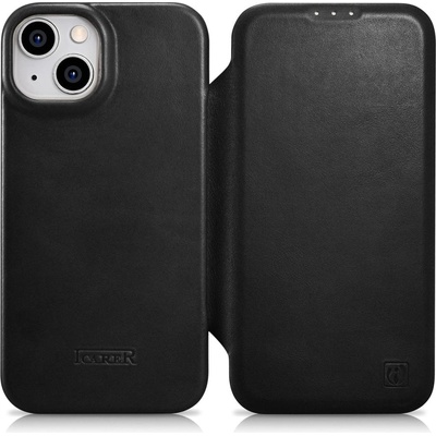 ICARER Флип Кейс от естествена кожа iCarer CE Oil Wax Premium за iPhone 14 Plus, магнитен, съвместим с MagSafe, Черен (AKI14220707-BK) (AKI14220707-BK)