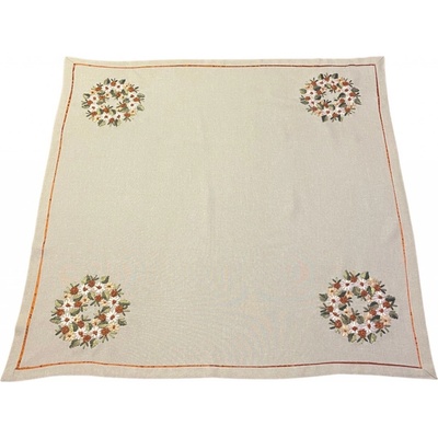 TiaHome Vyšívaný ubrus Listy krémové 85x85 cm