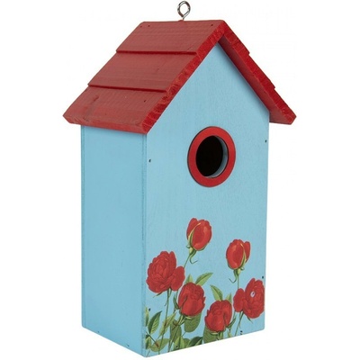 Červeno-modrá dřevěná ptačí budka s růžemi Birdhouse - 15*10*22 cm - Clayre & Eef – Hledejceny.cz