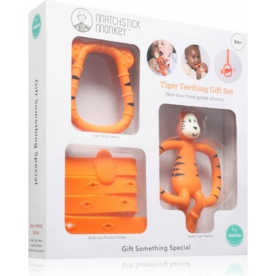 Matchstick Monkey Tiger, zubní kartáček s kousátkem + kousátko + univerzální držák