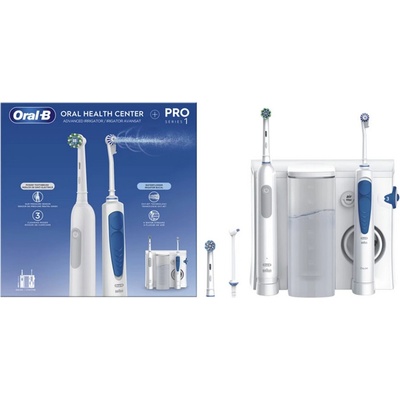 Oral-B Комплект ел. четка за зъби и зъбен душ Oral-B Oral Health Center Pro Series 1, 3 режима, сензор за налягане, OXYJET технология, бели