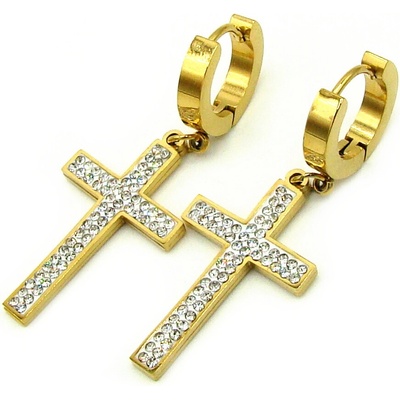 Steel Jewelry náušnice křížek gold z chirurgické oceli NS230949