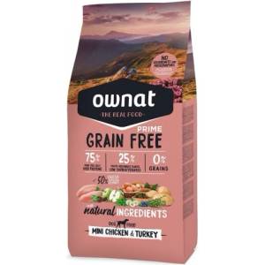 OWNAT Grain Free Prime MINI ADULT CHICKEN TURKEY - Натурална суха храна за кучета от дребни породи, БЕЗ зърнени култури, с 77% качествено месо, пиле и пуйка - 3 кг, Испания - 110118