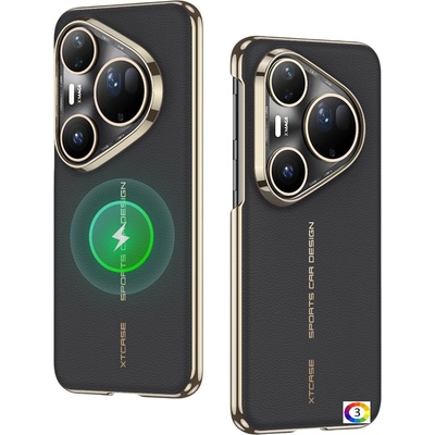 Huawei Magnetic Case за Huawei Pura 80 Ultra | MagSafe Кожен Калъф| Удароустойчив| Включен протектор|Цвят: Черен, Червен, Златист