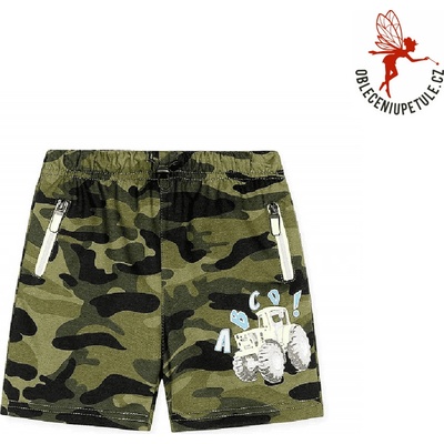 Kugo chlapecké maskáčové kratasy světle zelené khaki se zeleným zipem