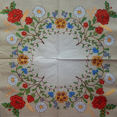 Daisy obrúsky Folklor kopretiny a máky v rohu 33x33cm
