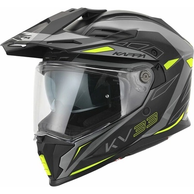 KAPPA přilba KV33 GRAPHIC WIZZARD ENDURO DUAL OFF ROAD se štítem i krycím panelem barva černá šedá žlutá fluo MATT rozměr 58 / M (homologace ECE 22R06)