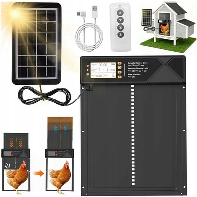 AUTOMATICKÁ DVÍŘKA DO KURNÍKU SOLÁRNÍ S ČASOVAČEM A SVĚTELNÝM SENZOREM