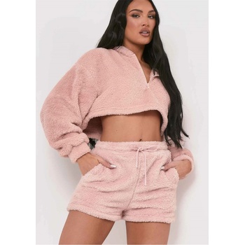 Image 1 of Missy Empire Къси панталони Missy Empire Fluffy Teddy Drawstring Shorts - Pink