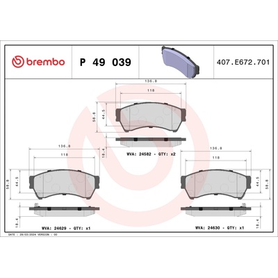 Sada brzdových platničiek, vždy 4 kusy v sade BREMBO P 49 039 (P49039)