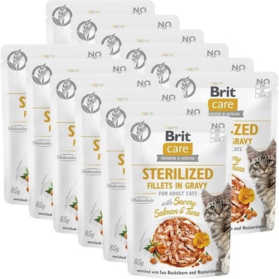 Brit Капсула BRIT Care Cat Sterilized Филета в сос с вкусен сьомга и риба тон 12 x 85 г