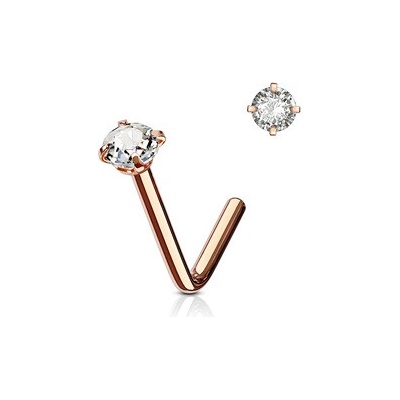 Šperky4U Zlacený zahnutý piercing do nosu, čirý kamínek N0173-RD
