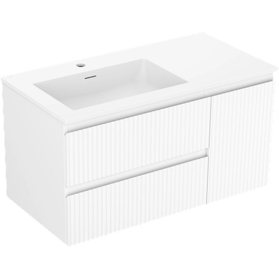 Mexen Rivel баня шкаф 90 см с мивка Otis лява, 2S, 1D, олицована, бял мат - 91A23-09047-3-BBFFF01-W18L01 (91A23-09047-3-BBFFF01-W18L01)