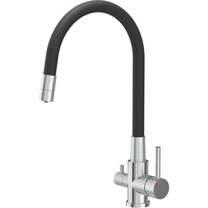 Quadron Кухненски смесител с гъвкав чучур Quadron Pop Agnes черно покритие - неръждаема стомана (52141BS)