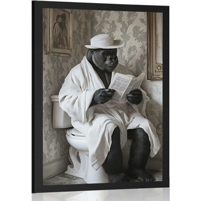 Plakát gorila s novinami na záchodě - 60x90 silver