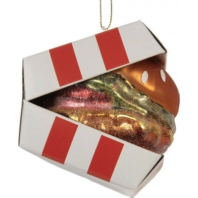 Clayre & Eef Vánoční skleněná závěsná ozdoba hamburger 7*7*8 cm