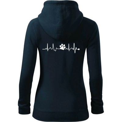 Ekg psí tlapka dámská mikina trendy zipper s kapucí Námořní modrá téměř černá