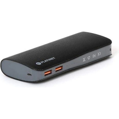 Platinet Power Bank Leather 15000 mAh Quick Charge 3.0 - преносима външна батерия с 2 USB изхода и технология за бързо зареждане на таблети и смартофни (черен)