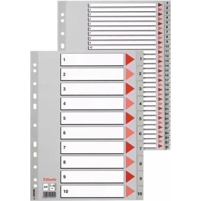 Farebné registre, šedá, A4 Maxi, plast, 1-31, ESSELTE