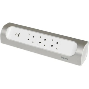 Legrand БЕЗКАБЕЛЕН РАЗКЛОНИТЕЛЕН ЪГЪЛ 3х ШУКО+usb a+c legrand - БЯЛ/АЛУМИНИЙ (3414971944305)