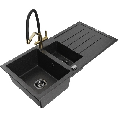 Mexen Andres гранитна мивка с 1, 5 отделения с отцедник и кухненска батерия Duo, черно/сребърно - 6515-73-671701-57-B (6515-73-671701-57-B)