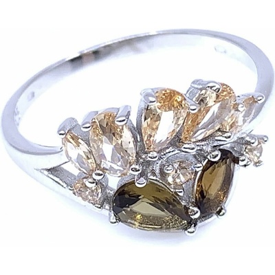 Jan Kos jewellery Stříbrný prsten s hnědým zirkonem MHT 4365