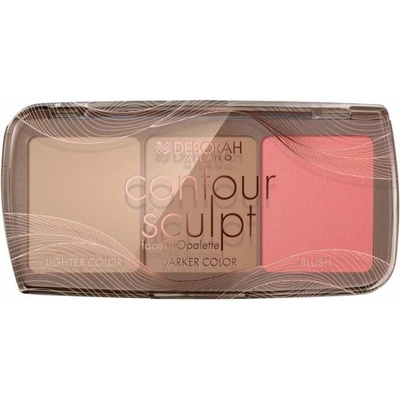 Deborah Milano multifunkčná trio paletka s tvárenkou a kontúrovacími púdrami Contour & Sculpt 02 dark 3 x 4 g