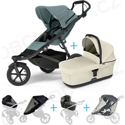 Thule Set 5v1 Urban Glide 3 Mid blue 2024 + vanička Soft beige + pláštenky + ochranná sieť