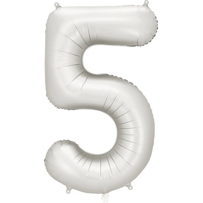 PartyDeco Balón Číslo 5 strieborný saténový 86 cm