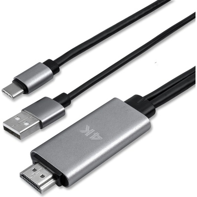 Кабел за свързване и зареждане от USB-C към HDMI за мобилни устройства с USB-C - 4smarts USB-C to HDMI Cable (Charging function) (черен) (4S468661)