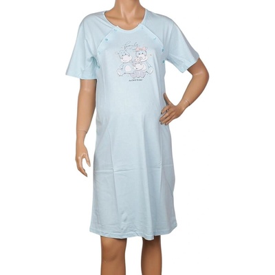 Светлосиня нощница за кърмачки и бременни с кравички